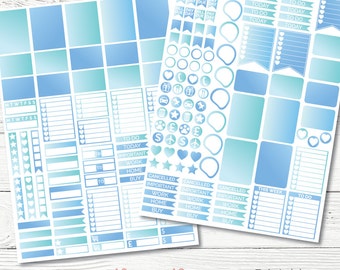 Blue Skies 2 Tone Weekly Planner Stickers July 2 Sheets Printable Sticker PDF Instant Download Erin Condren Mambi