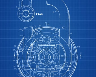 Combination Lock Patent - Wall Decor, Vintage Tools, Vintage Padlock, Antique Lock, Combination Padlock, Lock Patent, Patent Print