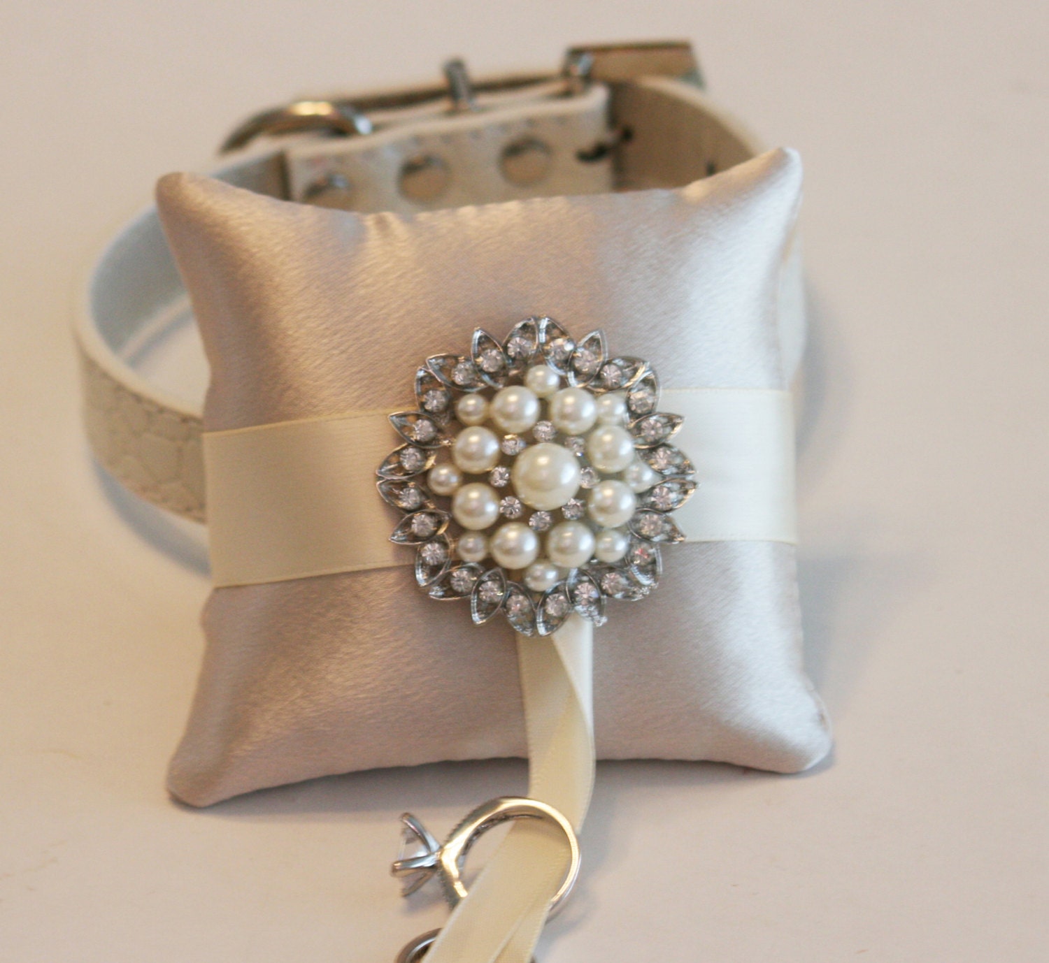 Ivory Ring Pillow Dog Ring Bearer Pillow attach to white