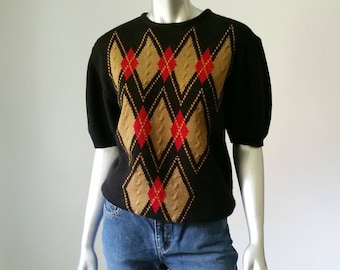 80s Vintage | Argyle Sweater | Relaxed Sweater | 80s Sweater | Oversized Sweater | Slouchy Sweater | Preppy Clothing | Loose Sweater