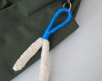 Knitted Keychain / Purse Charm - Blue / White