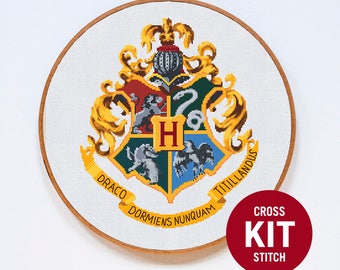 Hogwarts Cross Stitch KIT, Harry Potter Cross Stitch Kit, Hogwarts Crest Cross Stitch Kit, Modern Counted Cross Stitch Pattern Instructions