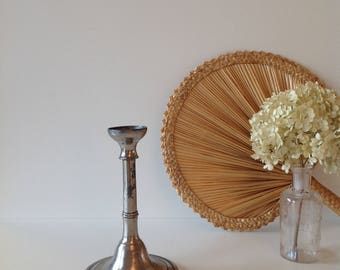 Silver antique candlestick, vintage metal candle holder, candlestick