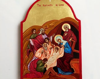 The Nativity, Birth of Jesus Christ Icon, Christmas, Incarnation of Christ - 29x20cm handpainted orthodox icon, MADE TO ORDER