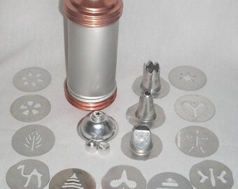 Mirro Copper Cookie Cooky Pastry Press Set with 12 Discs 3 Tips and Cake Decorating Tips