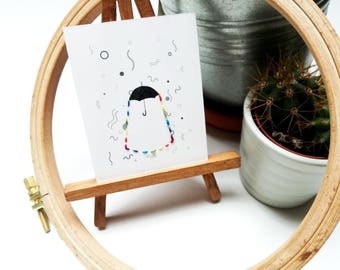 Handmade embroidery on paper // Umbrella - paper art - Little illustration