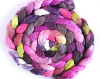 Tulip Magnolia, Merino/ Superwash Merino/ Silk Roving - Handpainted Spinning or Felting Fiber