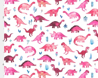 Tiny Pink Dinos Fabric Felt Sheet - Felt Backed Cotton Fabric - Crafts and Bows