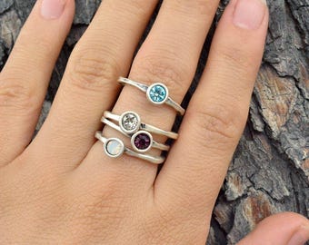 Birthstone Ring, Delicate Ring, Stackable Birthstone Ring, Solitaire Ring, Crystal Ring, Minimalist Ring, Personlized Birthday Ring R601