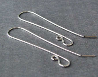 Super Long Sterling Silver Earwires, Handmade Earring Findings, Slender French