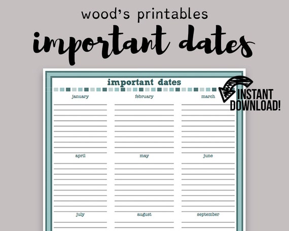 important dates pdf printable calendar dates to remember