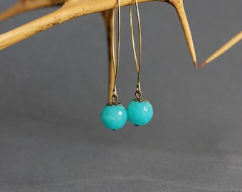 Agate Earrings Tiffany Blue Agate Earrings Blue Earrings Brass Earrings Long Earrings Gemstone Earrings Agate Jewelry Natural Stone Earrings