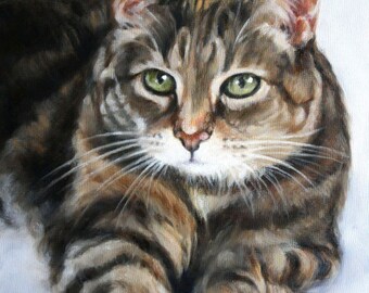 Aangepaste huisdier portret, huisdier olieverfschilderij, 8 x 10, dierlijke schilderij, aangepaste kat portret
