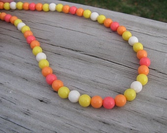Girls Necklace- Beaded Children's Jewelry- Pink, Orange, Yellow, White