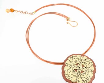Cutout Etched Necklace #2 - Copper Leather