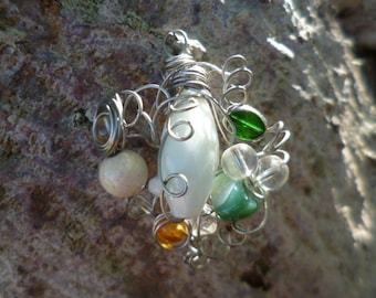 Agate, Jade, glass pendant