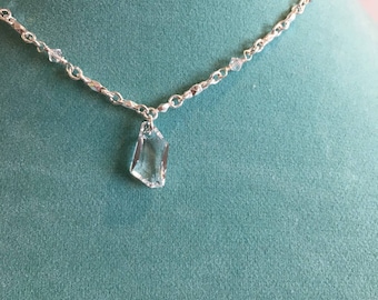 Crystal Pendant Necklace- Silver Hand-Wrapped Chain- Necklace for Girls- Women Choker Necklace- Communion- Baptism Necklace- Gift For Her