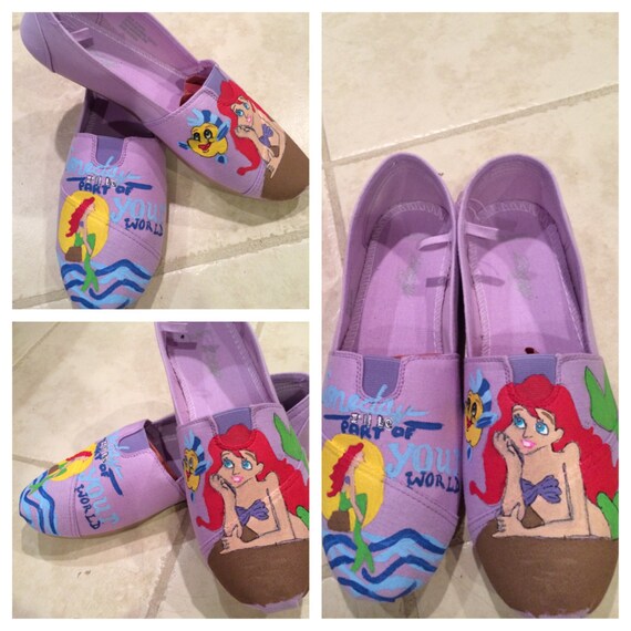 The little mermaid handpainted canvas shoes