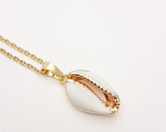 Cowrie necklace//Shell white gold plated necklace//Cowrie Natural Sea Shell Necklace//Real cowrie seashell gold 24k plated edge necklace