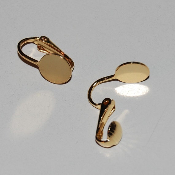 10 Pair/Clip On Earring Findings with 9mm Pad Gold Plated