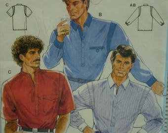 Mens Front Placket Shirt Pattern, Collar/Collar Band, Long/Short Sleeves, Shoulder Inserts, Pockets, Burda No. 6758 UNCUT Size 14.5-17" Neck
