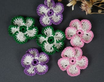 Crochet flower Knitted flower Set 6 pc Flower application Scrapbooking flower Decorate flower Flower motif Cloth accessory
