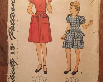 Vintage 1940s Simplicity 1498 Girl's Dress Pattern 1498 Size 12 Breast 30" - INCOMPLETE - NC - 40s Dress Pattern / 40s Girl's Pattern