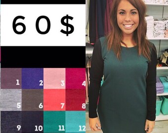 Dress Sophie, bamboo french terry and quilted sleeves black for women, several color choices