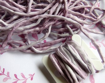 Hand Dyed Silk Ribbon - Silk Cord - Silk String - jewelery supplies - Pink and Silver
