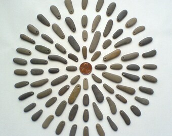 80 top drilled Genuine surf tumbled sea beach pebbles rock stone for jewelry 17-34 mm in length