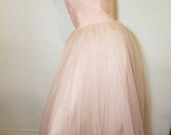 FREE SHIPPING 1950 Strapless Tulle Party Dress