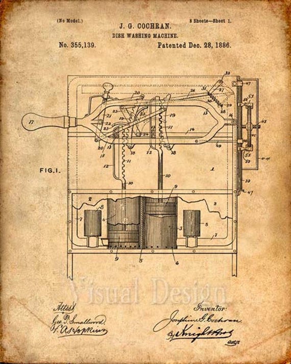 Dishwasher Patent Print From 1886 Patent Art Print Patent