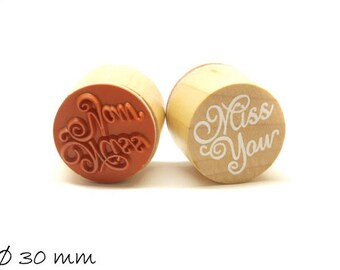 1 piece stamp "Miss You" rubber stamp Ø 30 mm round