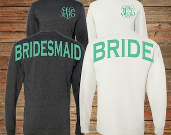 Monogram Bridesmaid Long Sleeve Shirts Personalized Bridal Party Shirts Bachelorette Party (BR029)