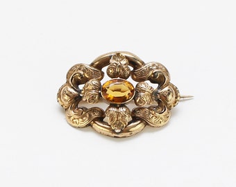 Antique Edwardian Gold Topaz Brooch - Vintage 1900s Gold Rhinestone Brooch
