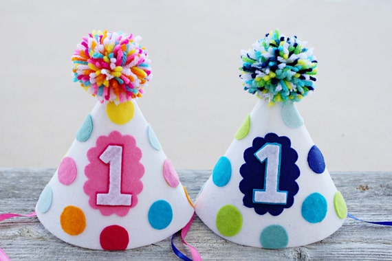 Boy Girl Twins 1st Birthday Party Hats Polkadot First