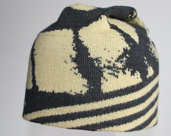 Yellow/Grey Animal Print BEANIE (SIZE M) - Easy Care merino wool knitted jacquard || Australian made & designed || Gift for Her