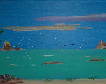 Birds In Flight Over Lake Painting