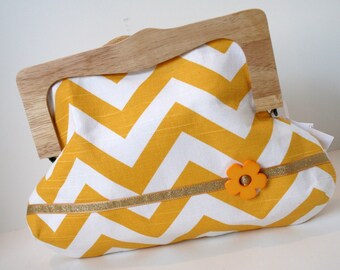 Yellow & White Chevron Clutch, Handmade Unique Clutch Bag, Wooden Frame Clutch Bag, Girls Night Out Clutch, Clutch Purse - Chloe Clutch