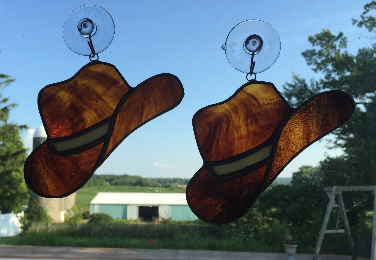 Handmade Stained Glass Cowboy Hat Suncatcher