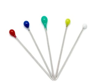 45 Stainless Steel Pearl tipped quilting pins for sewing, crafts . mixed bright colors, acrylic heads, in storage box, pin0078