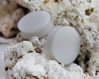 Pair White Jade Double Flared Gemstone Plugs 8mm 0g 10mm (00g) 12mm (1/2") 14mm (9/16") 16mm (5/8") 22mm ( 7/8") 25mm (1") 28mm 32mm 35mm