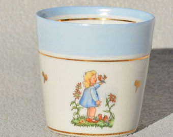 French Porcelain Childrens tumbler, Limoges porcelain baptism birth gift, Made in France