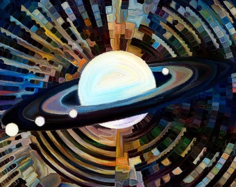Planet Stained Glass Abstract Mosaic Science Postcard Poster Art Print Q61