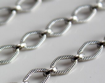 Sterling Silver Chain Bulk - Oxidized Chain Diamond Oval Long and Short 6mm x 4mm - Select Lengths to 3 Feet