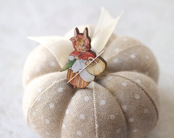Mrs. Rabbit w/Basket Needle Minder Beatrix Potter gift for her cross stitch Easter children's story embroidery tool