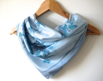 Vintage Scarf Blue Flower Floral Vintage Summer Designer Scarf