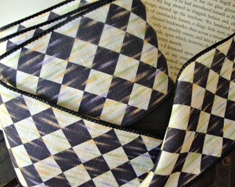 Antiqued Black and White Harlequin Diamond Ribbon