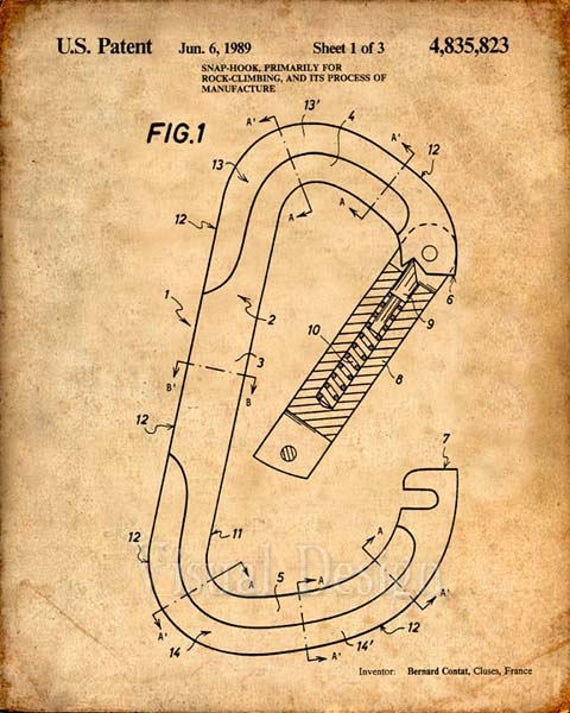 Climbing Carabiner Hook Patent Print Patent Art Print 3627