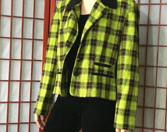 Vintage Acid Neon Green Plaid Jacket